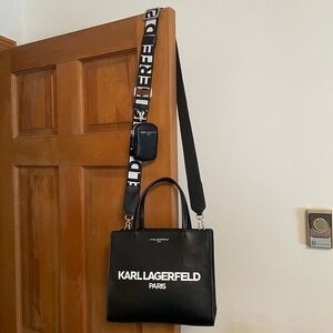 Karl Lagerfeld Black Crossbody Purse Handbag with Logo Strap